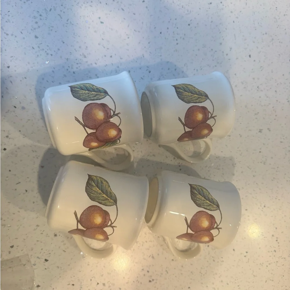 Pier 1 White Ceramic Mugs with Fruit Motif - Set of 4